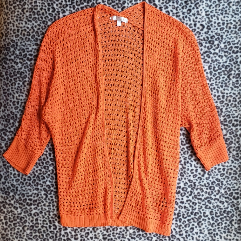 Say What? Orange Crochet Dolman Sleeve Cardigan, S